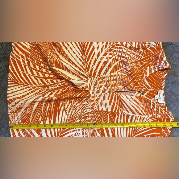 Panama Jack Womens Medium Orange White Palm Tropical Print Linen Blend Blouse - Picture 5 of 6